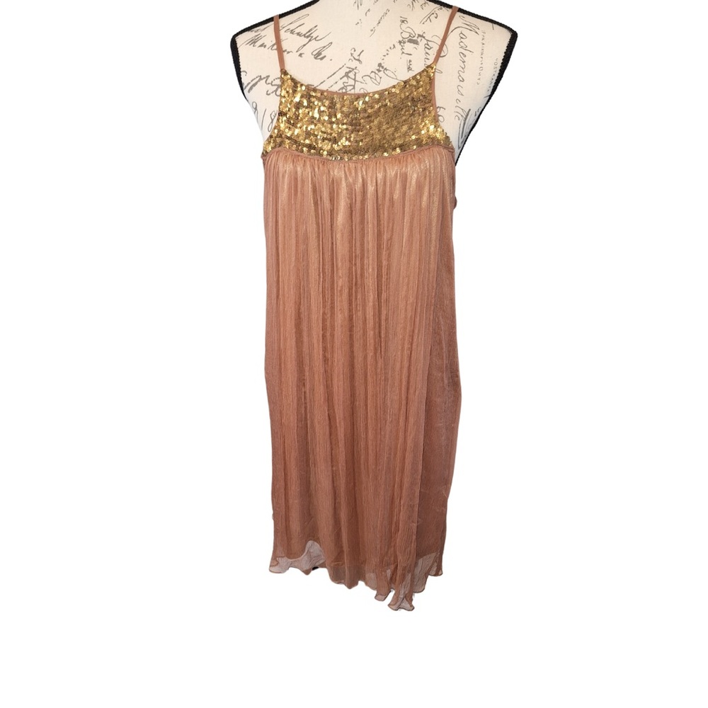 100% Silk Slip Dress Cream with Gold Sequin Neckline